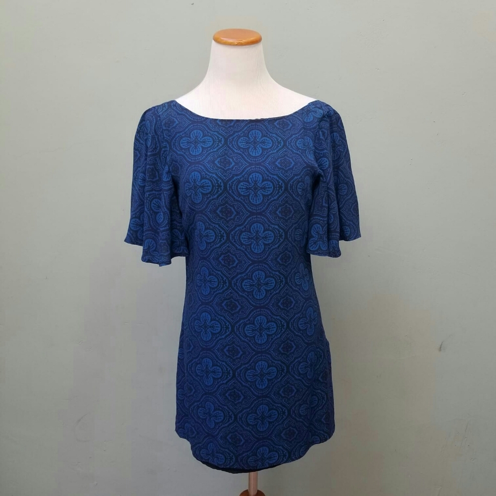 The Jetset Diaries Plunge Back Mini Dress Blue Small Romantic Boho Chic